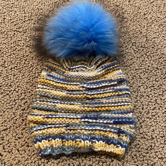 NWOT Knit Hat with Rhinestone Embellishment and Faux Fur Pom Pom